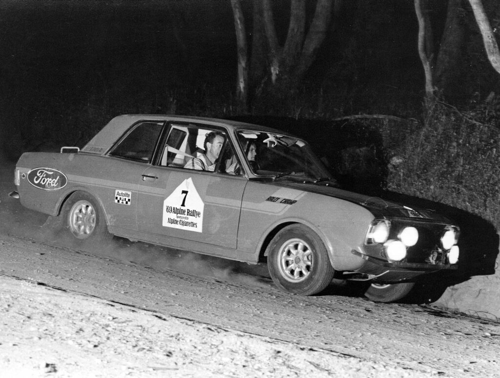 1969 Alpine winners Frank Kilfoyle and Doug Rutherford, Lotus Cortina